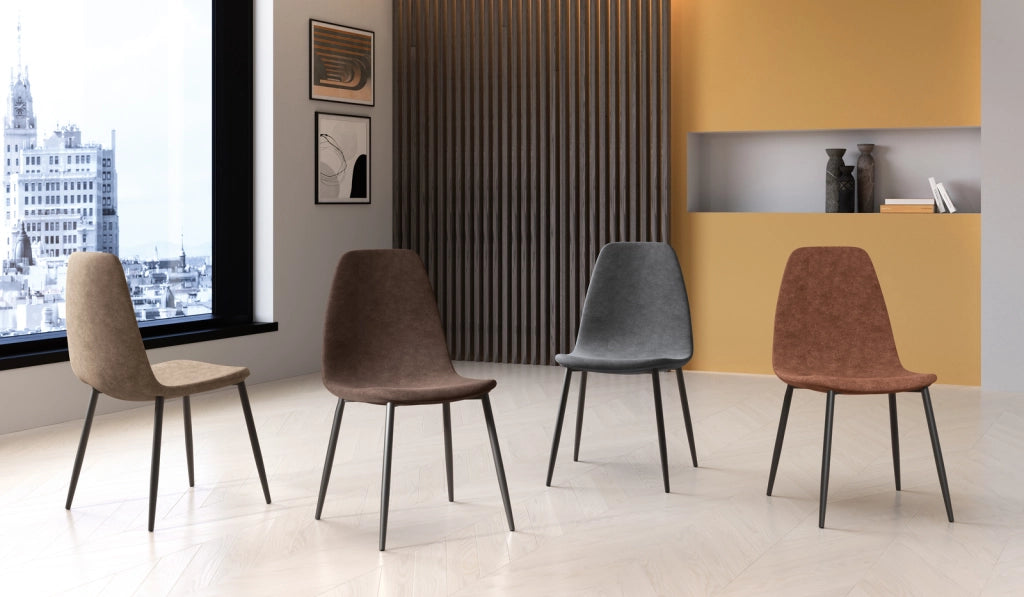 Sedia Brigitte in Similpelle Marrone con Struttura in Metallo Antracite - Seduta Imbottita Design Moderno Industrial - 4 Pezzi