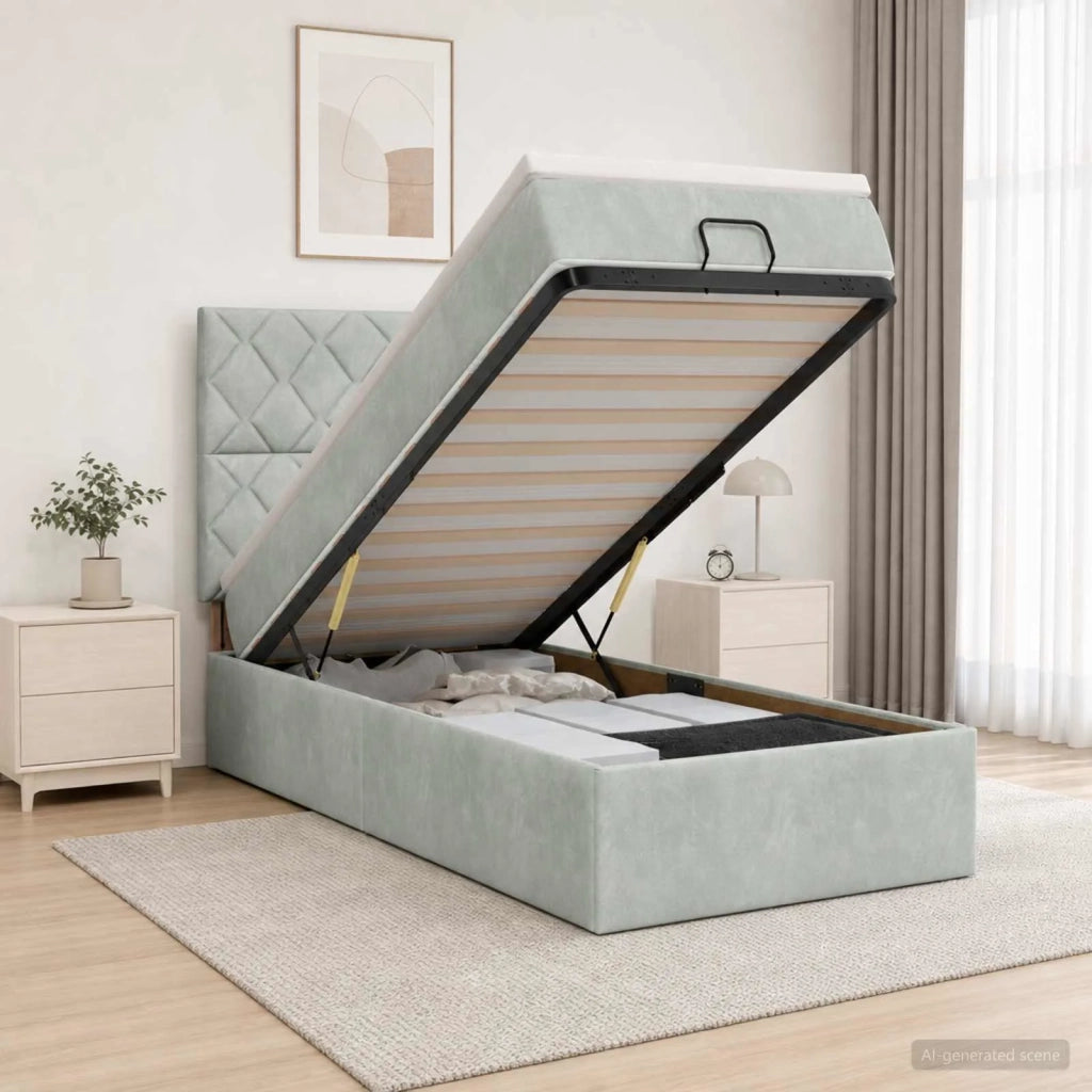 Letto Ottomano con Materasso e LED Grigio Chiaro 80 x 200 cm 3458337