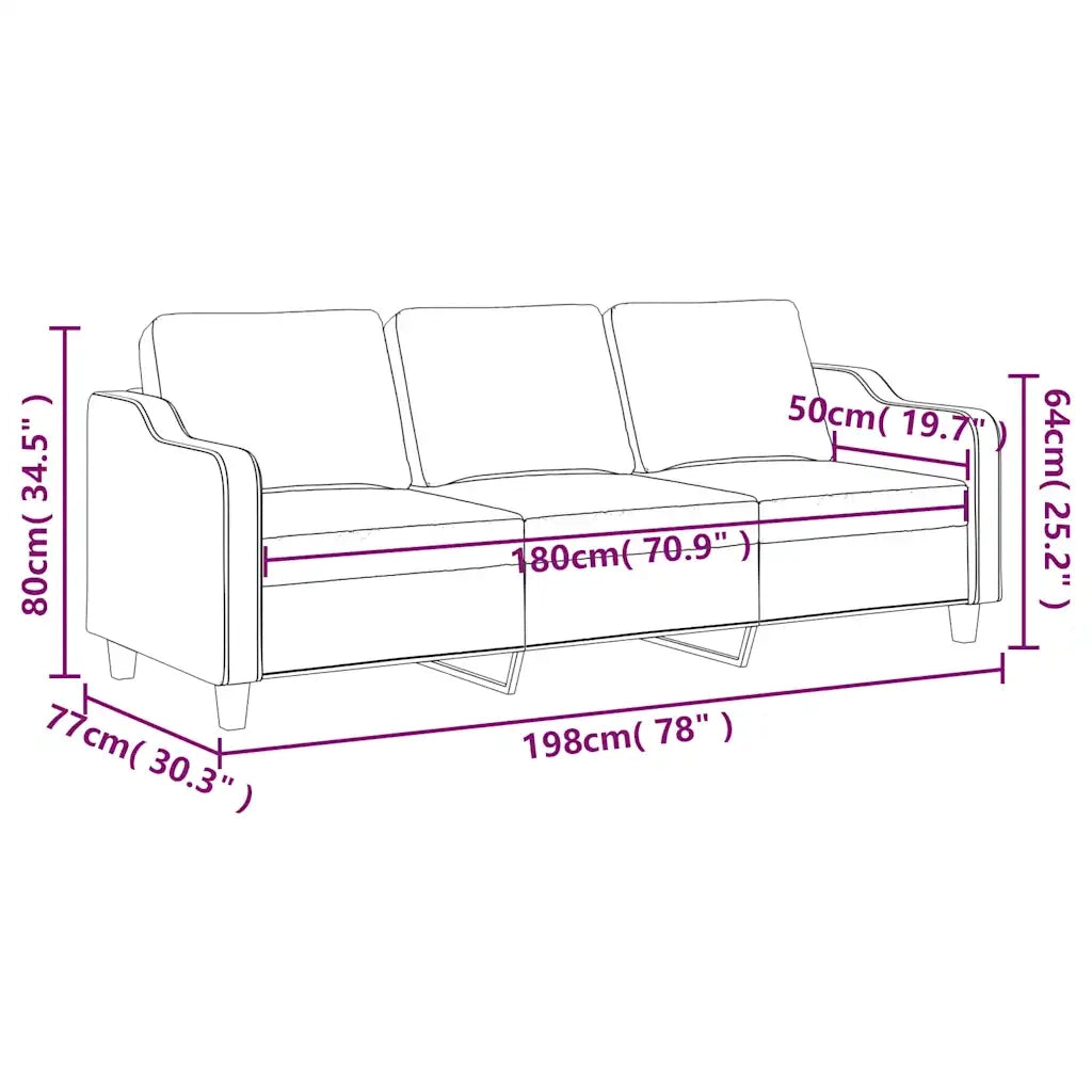 Divano a 3 Posti-Sofa 3 Posti Crema 180 cm in Tessuto 333036