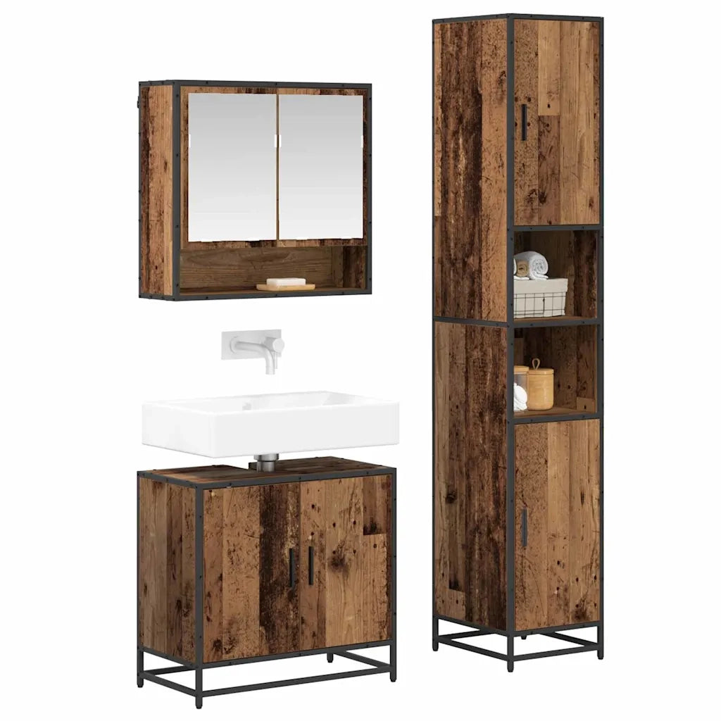 Set di mobili per il bagno con lo scaffale 3 pcs Legno vecchio 3402551