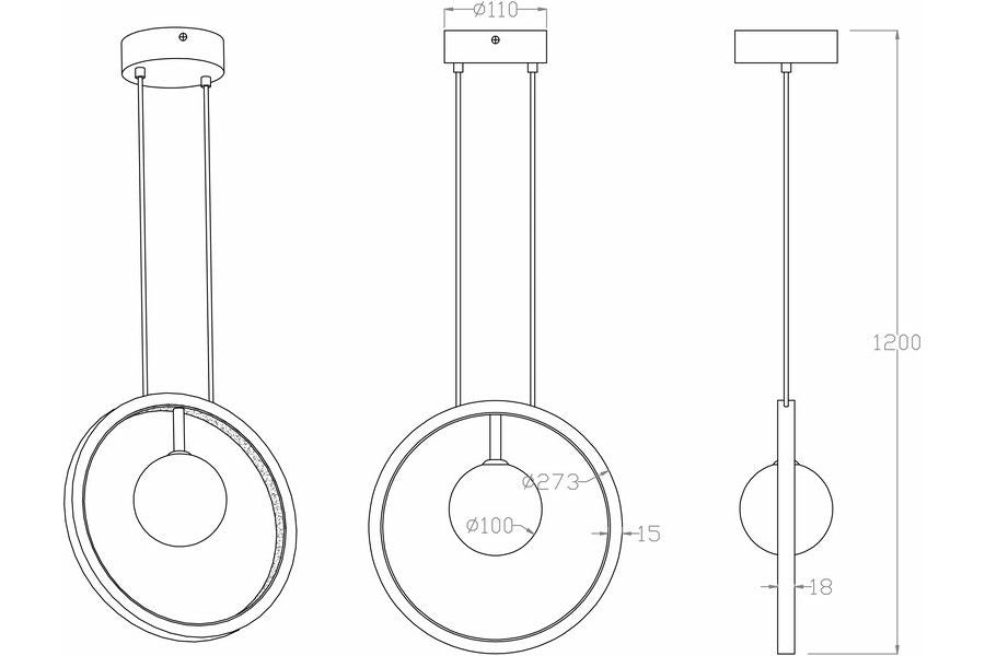 Lampada a sospensione nera Omaha Ring sfera vetro LED 12W