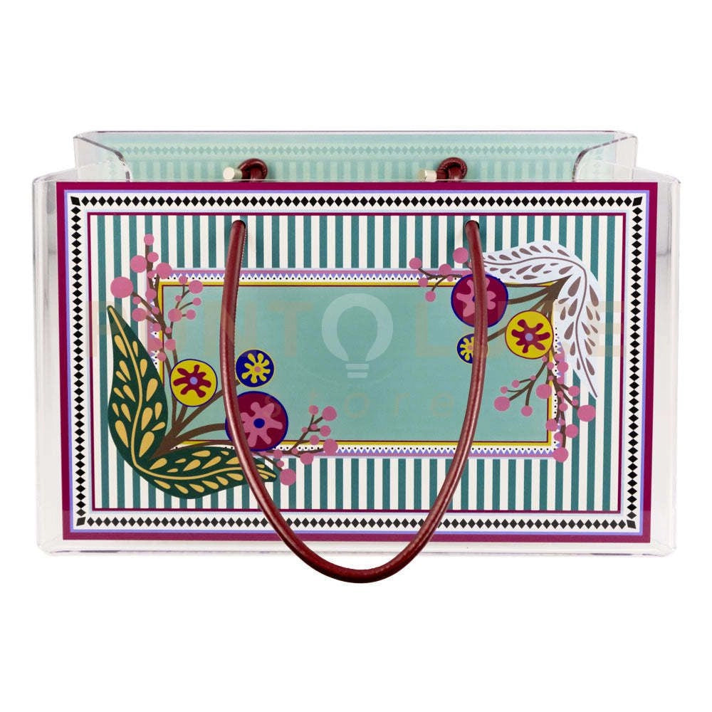 SHOPPER GRANDE CHARLOTTE IN CRISTALLO ACRILICO TRASPARENTE E CON DECORO DANUBIO