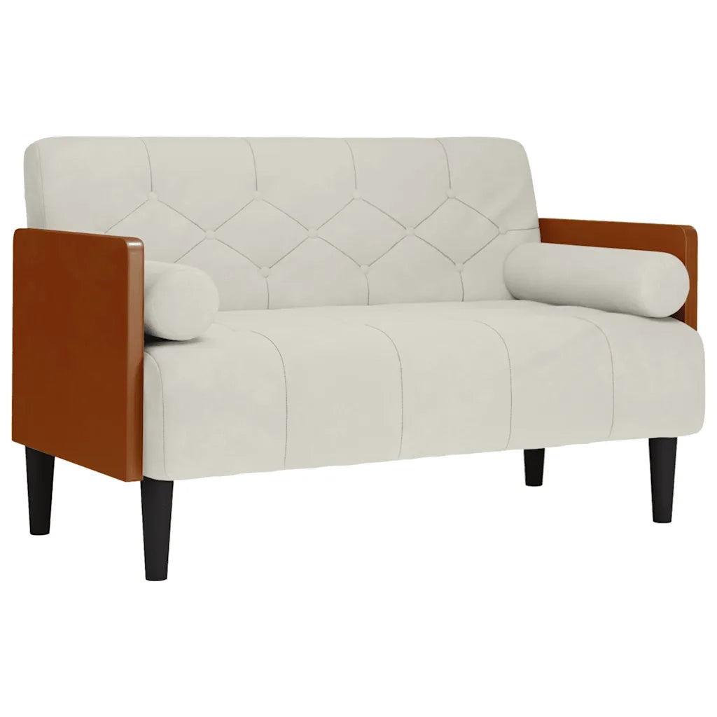 Divano Divanetto con Cuscini-Sofa Bolster Crema 110 cm Velluto