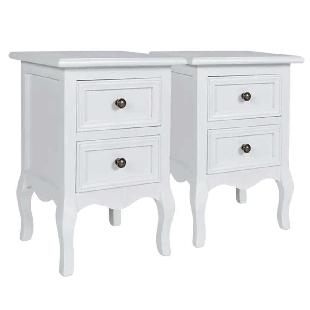 Set di 4 Comodini | Armadio da Notte | Mobiletto da notte con 2 Cassetti in MDF Bianchi