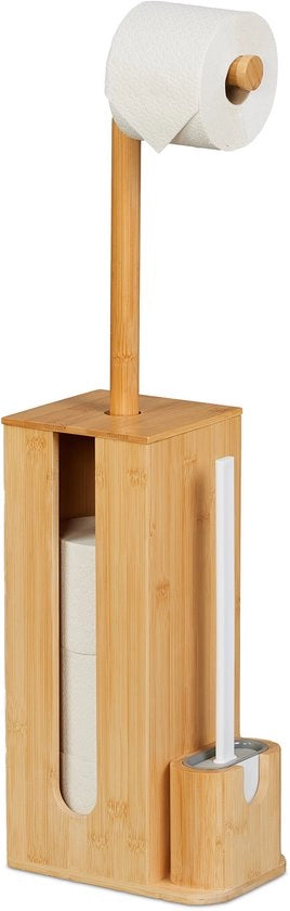 Supporto per WC in bambù - 72,5 cm - con asta per spazzolino - con supporto per spazzolino in bambù - modello da appendere