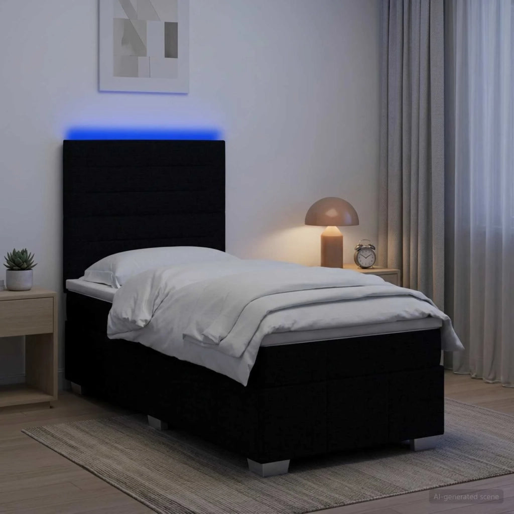 Letto Box Spring LED con Materasso Nero 90 x 190 cm Tessuto 3455488
