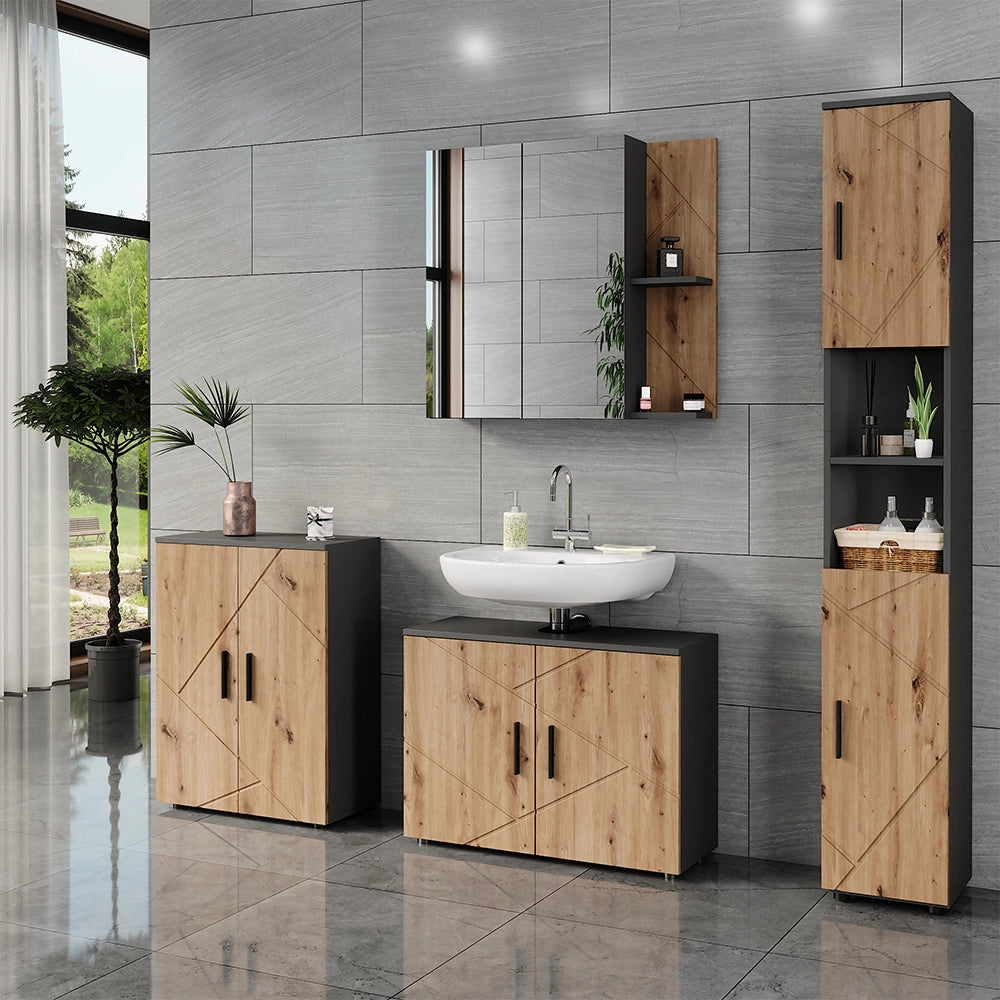 Vicco Set di mobili da bagno Antracite/Artisan 4 parti