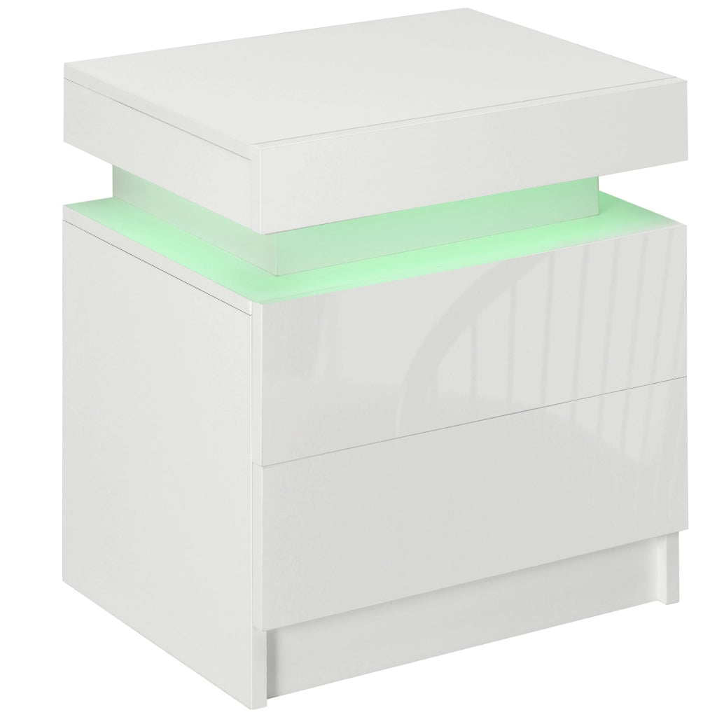 Comodino con Luci LED e 2 Cassetti ¨C Minimal ¨C Bianco Lucido 45x35x52 cm