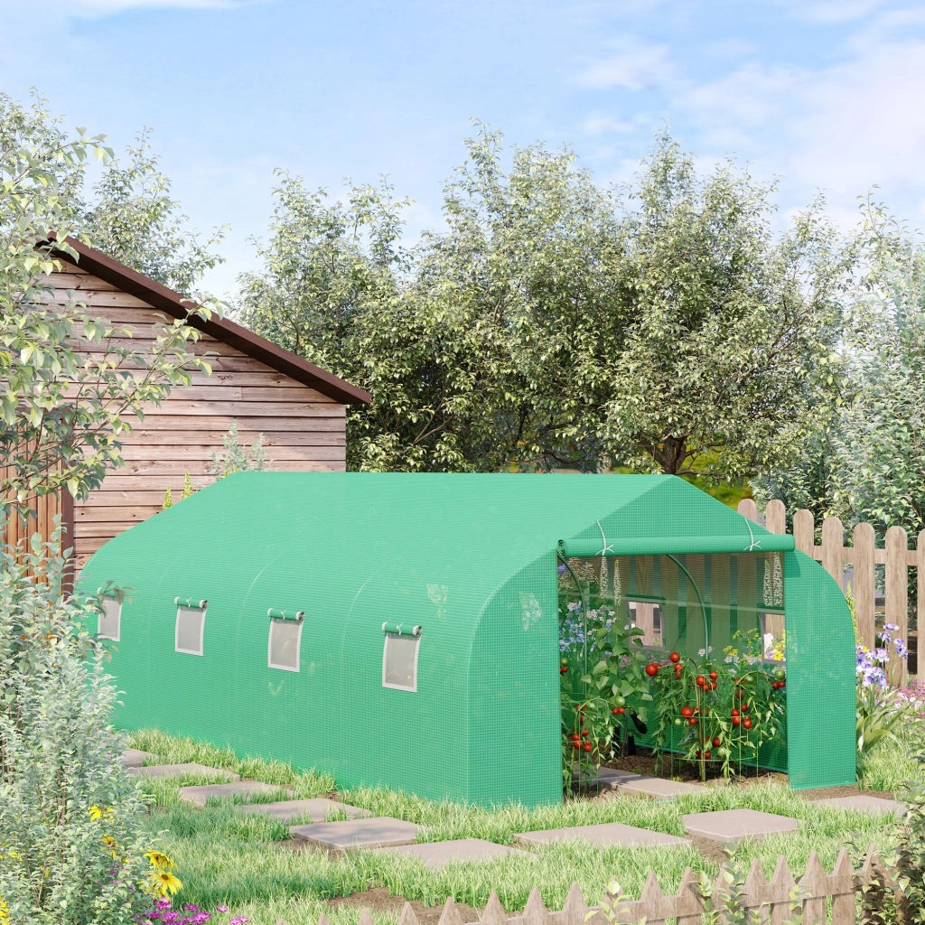 EasyComfort Serra a Tunnel con 8 Finestrelle Laterali e Ingresso Avvolgibile, in PE e Acciaio, 6x3x2 m, Verde