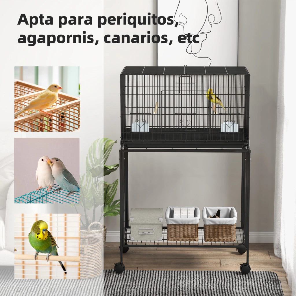 Gabbia per Uccelli con Ruote ¨C Minimal ¨C Nero 77x46x119 cm