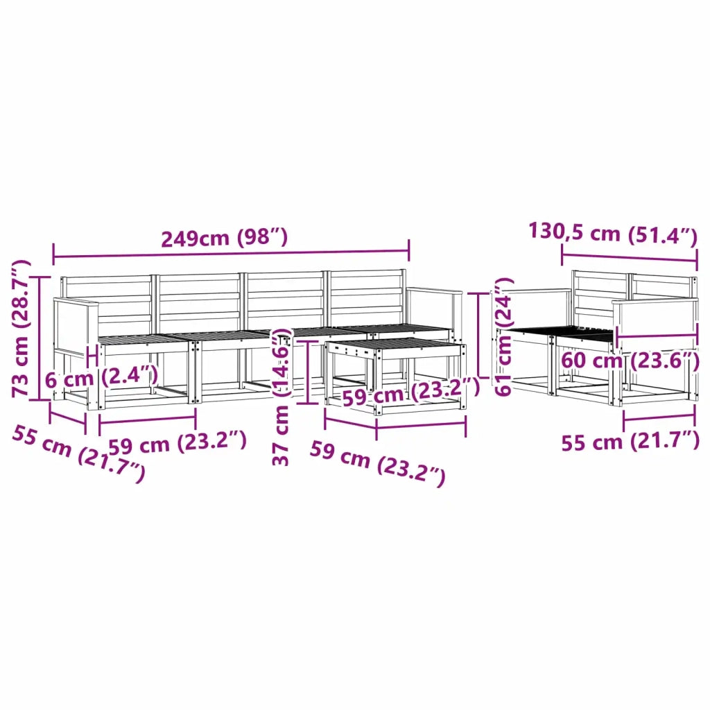 Set di divani da esterno 6 pcs Naturale