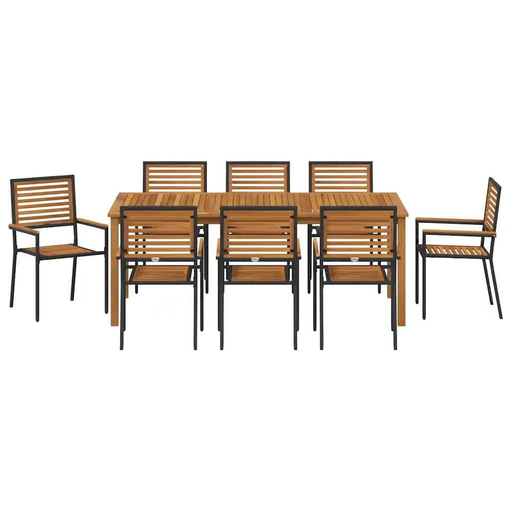 Set da Pranzo per Giardino 9 pcs Nero Legno di Acacia Massello