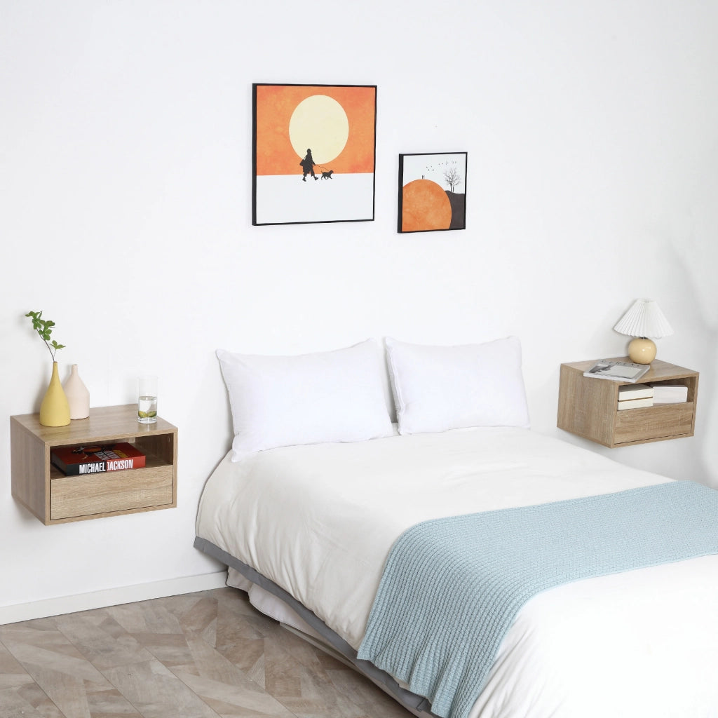 Comodino a muro ¨C Minimal ¨C Effetto quercia chiaro