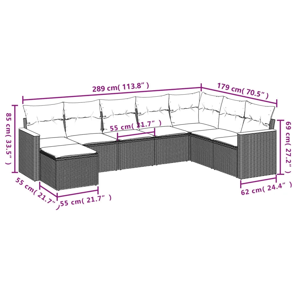 Set Divano da Giardino 8 pz con Cuscini Grigio in Polyrattan 3258651