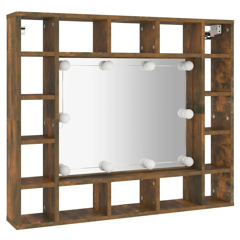 Mobile a Specchio con LED-Armadietto a Specchio Rovere Fumo 91x15x76,5 cm