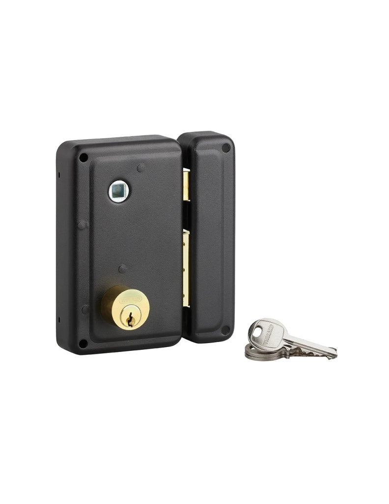 Serratura da applicare 76 x 130 mm per porta in legno, quadro maniglia, sinistra, nera – THIRARD