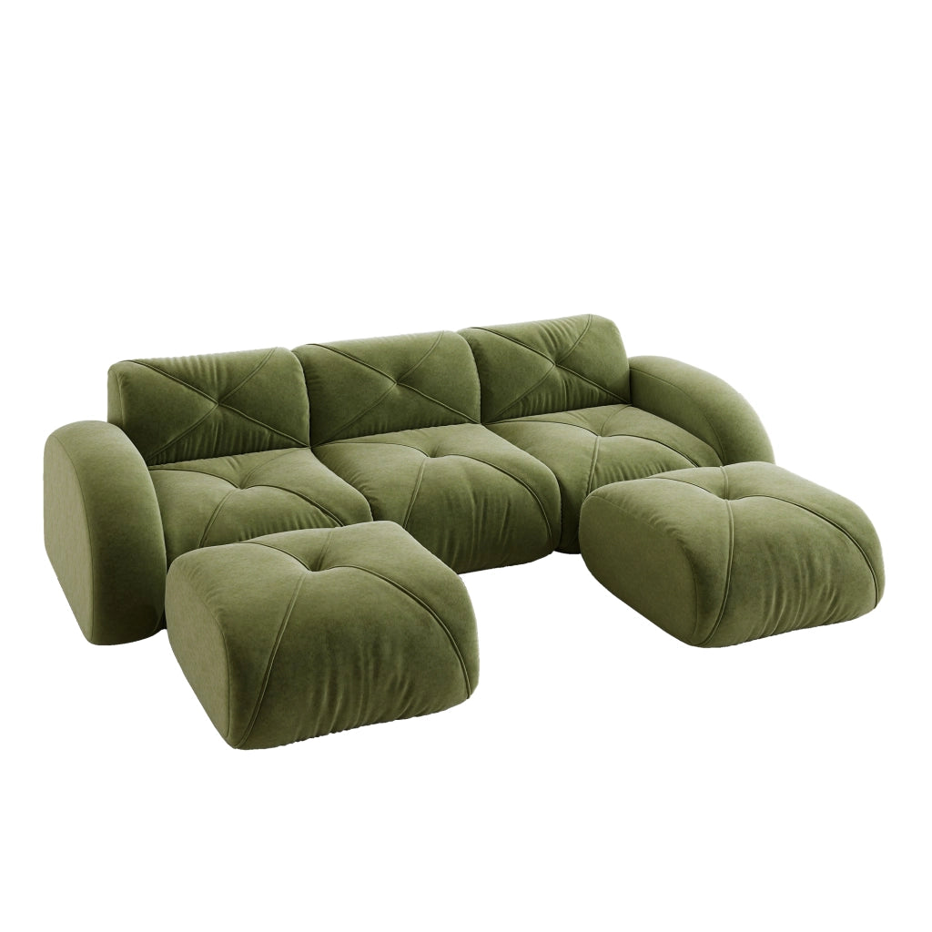 Sofa modulare a U 3 posti - Zephmum- 2 pouf inclusi tessuto comodo antiscivolo