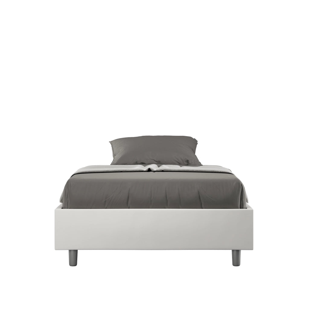 BS COM Letto una piazza e mezza con rete imbottito 120x200 similpelle bianco