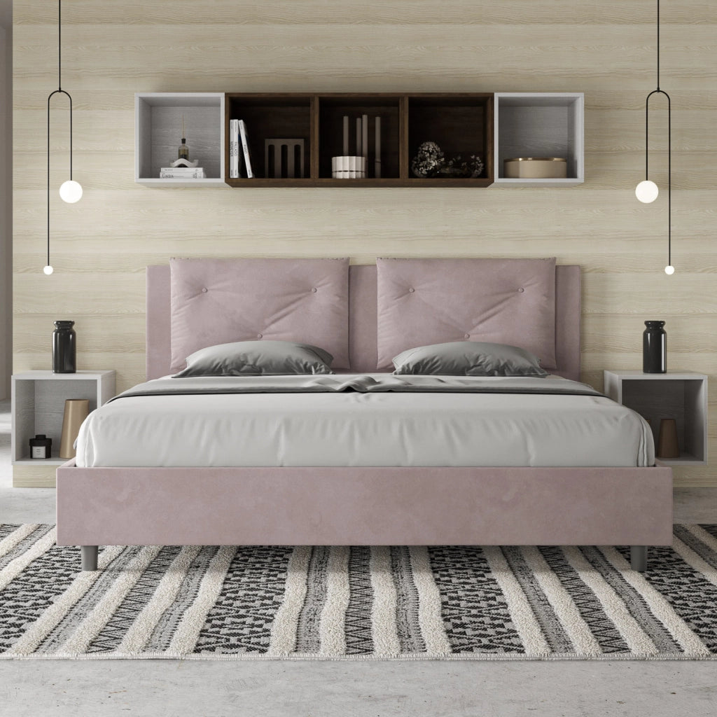 BS COM Letto matrimoniale king size con rete imbottito 190x200 microfibra glicine