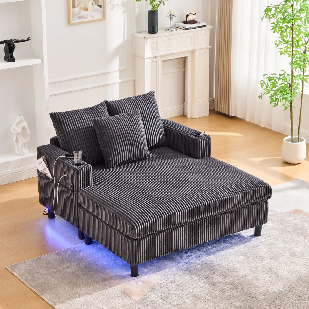 Chaise Longue Reclinabile con LED e USB ¨C MINIMAL ¨C Velluto, Grigio