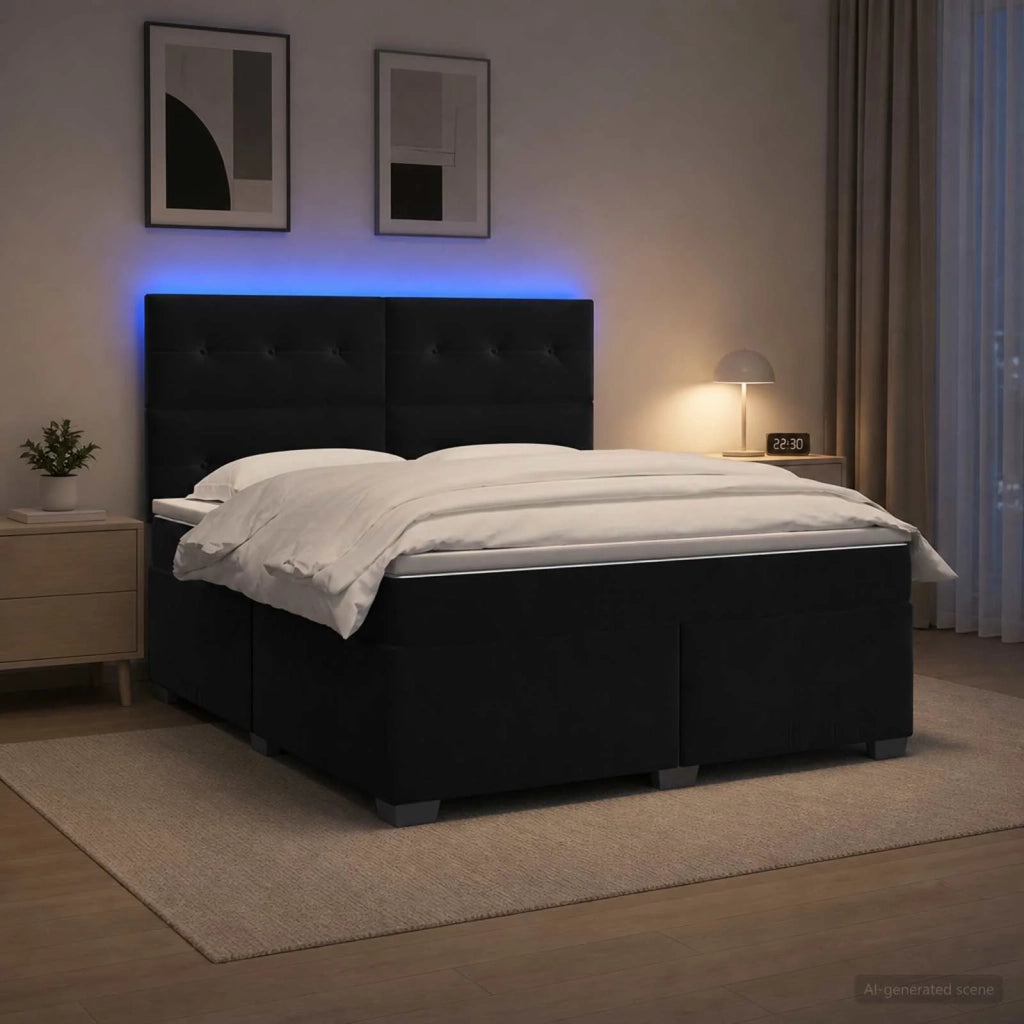 Letto box spring con materasso Nero 140 x 190 cm Velluto 3455104