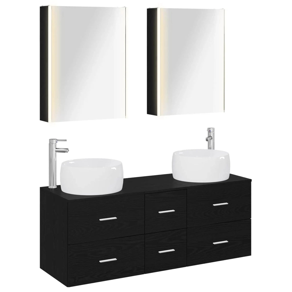 Set di mobili per il bagno 5 pz Rovere Nero 3407048