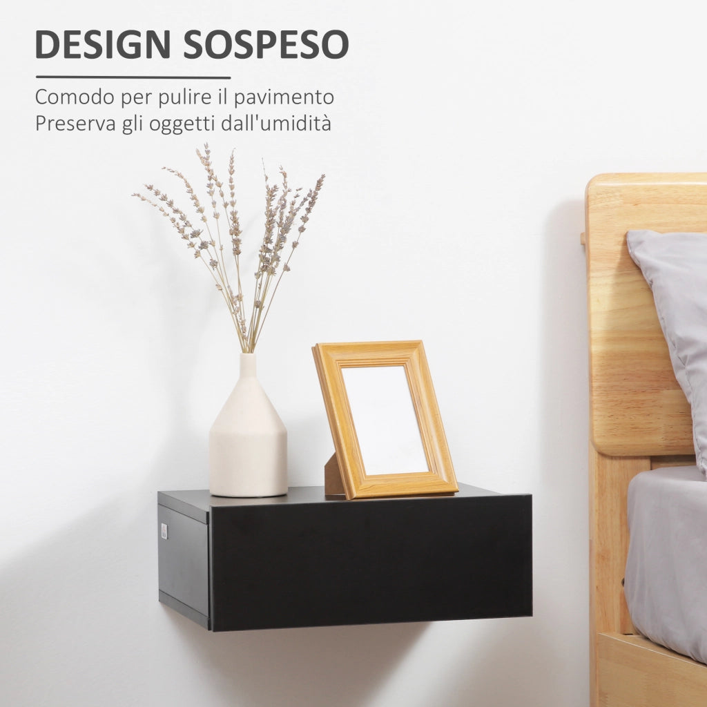 Comodini Sospesi Moderni in Legno ¨C Minimal ¨C 40x30x15cm, Nero