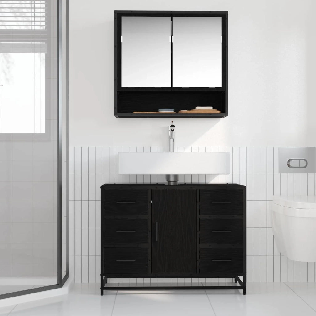 Mobile da Bagno | Armadio da bagno Rovere Nero 80 x 33 x 60 cm Legno multistrato