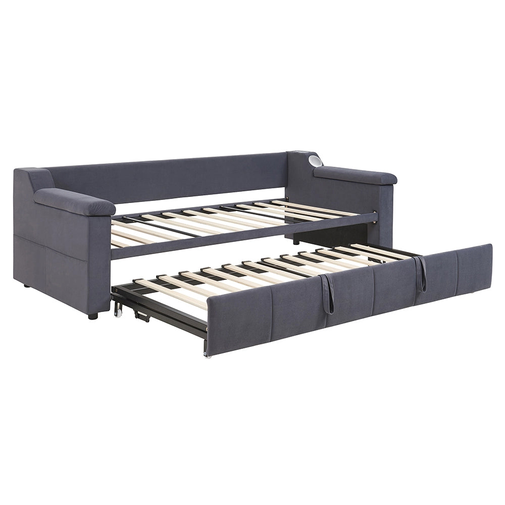 Divano letto - Xylo - 90x190 cm Bluetooth USB velluto grigio