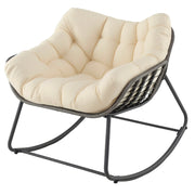 Sedia per relax in rattan per interno con struttura in metallo robusto, Sedia a dondolo da esterno Beige