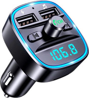 Adattatore radio Bluetooth 5.3 compatibile con kit auto Bluetooth, trasmettitore FM, lettore MP3 wireless, chiamata in modalità handsfree, due porte USB 5V/2,4A e 1A, caricatore auto compatibile con scheda TF e stick USB