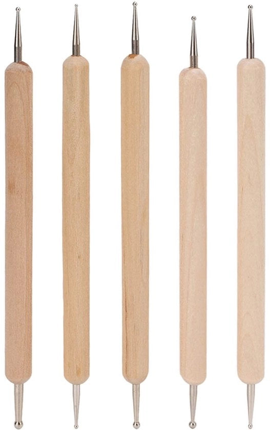 Stilo a punti 5 pezzi - Stilo a tracce doppio lato - Strumento per modellazione/gravure - Composito legno/acciaio - Manico robusto - Per argilla/ceramica - Stilografiche per modellazione