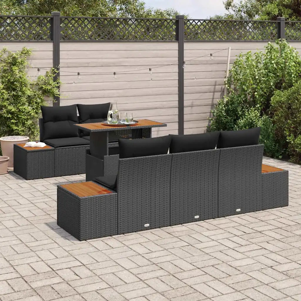 Set da Pranzo per Giardino con cuscino 6 pcs Nero e Marrone