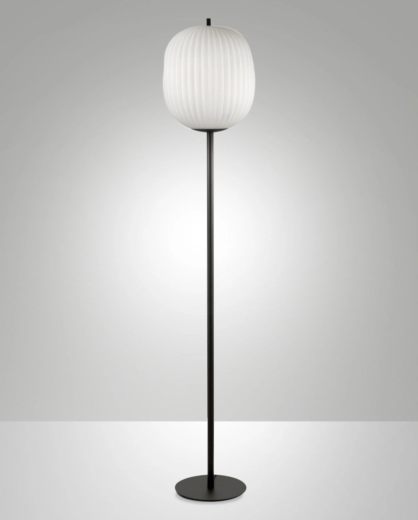 Domizia Lampada da terra in metallo e vetro soffiato colore Nero, attacco E27 40W, design elegante con variatore di intensità luminoso incluso