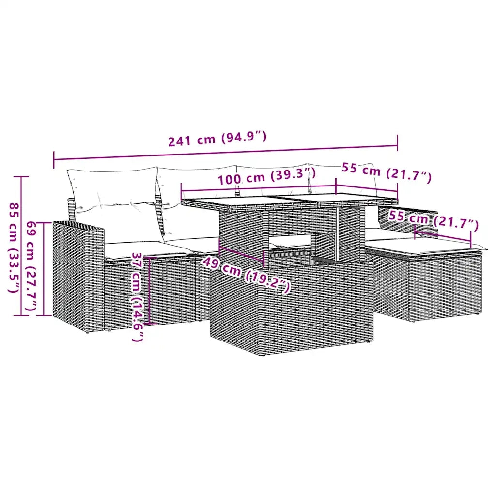 Set Divano da Giardino 6pz con Cuscini Grigio Chiaro Polyrattan 3267242