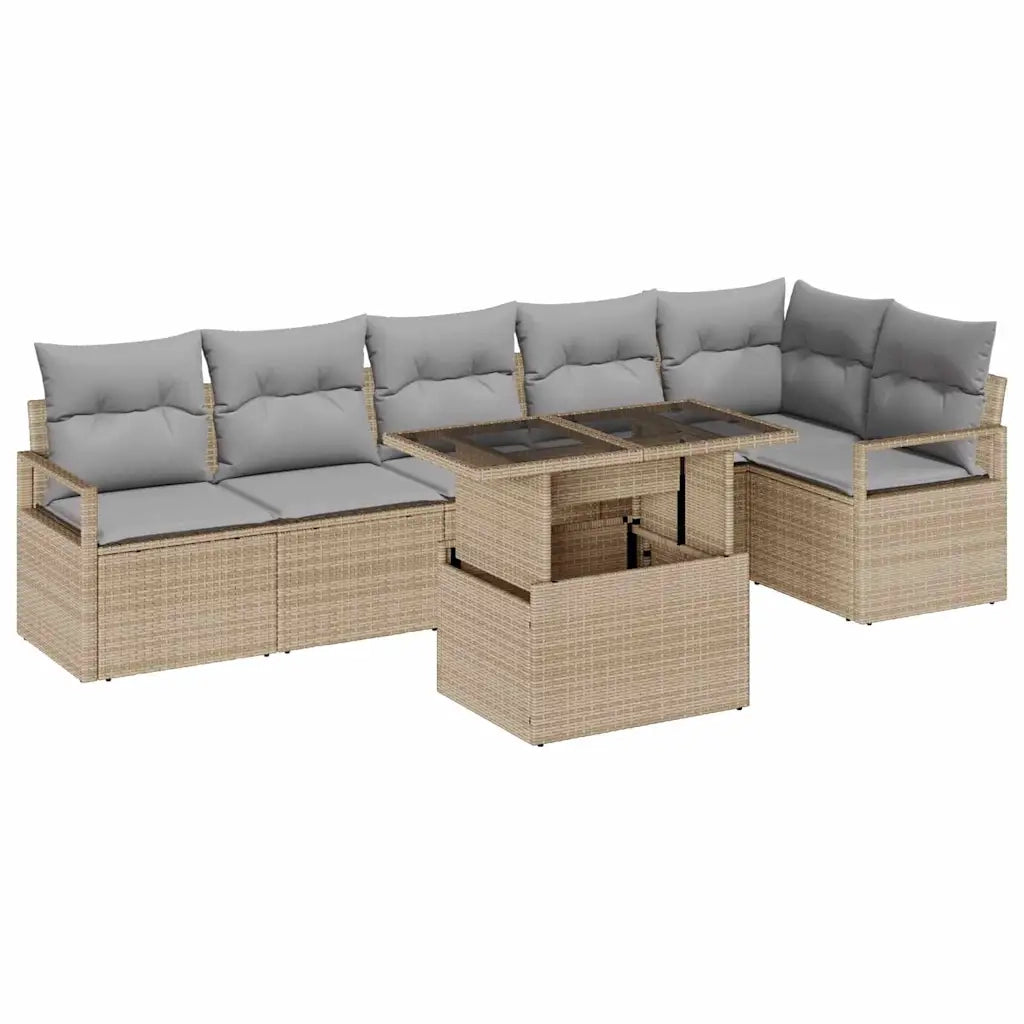 Set Divano da Giardino con cuscino 7 pcs Beige Poly Rattan 3348836
