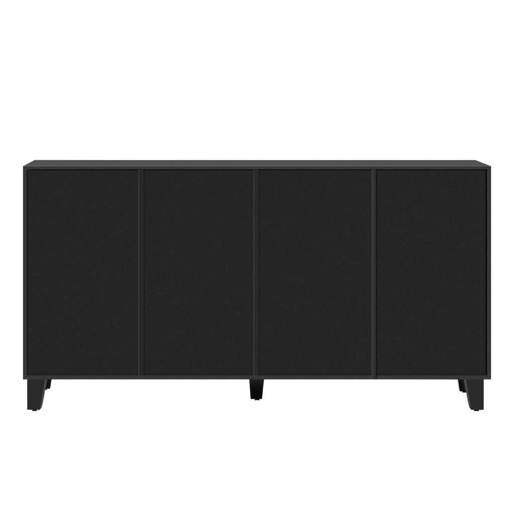Credenza a 4 Ante con Specchio ¨C MINIMAL ¨C Nero, 160x40x84 cm