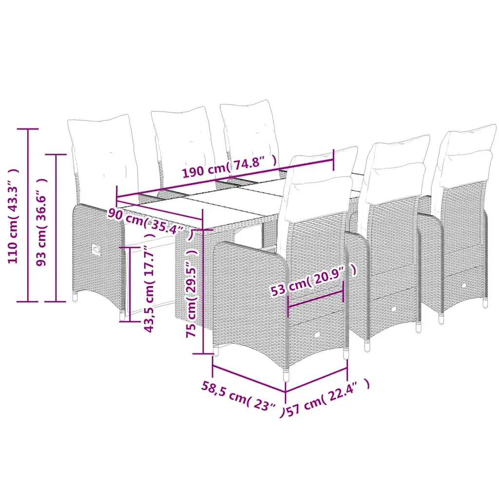 Set Bistrò da Giardino 7 pz con Cuscini in Polyrattan Marrone