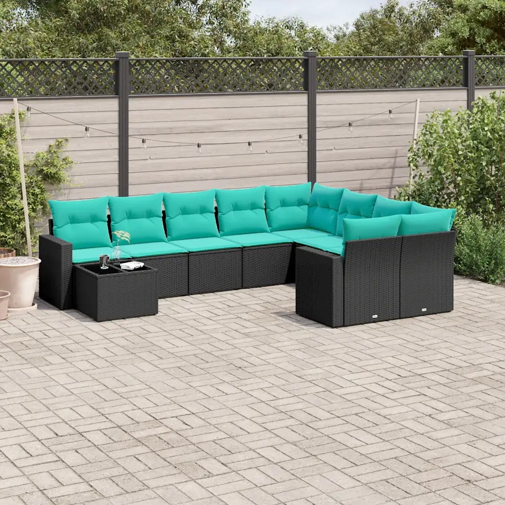 Set Divani da Giardino 10 pz con Cuscini Nero in Polyrattan 3219447