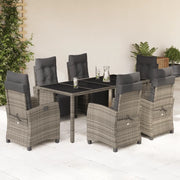 Set da Pranzo da Giardino 7 pz con Cuscini in Polyrattan Grigio
