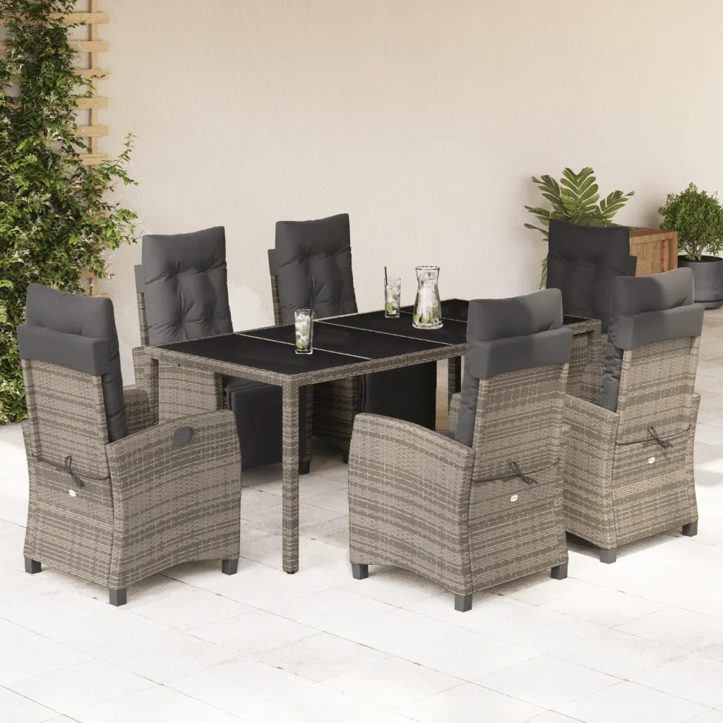 Set da Pranzo da Giardino 7 pz con Cuscini in Polyrattan Grigio