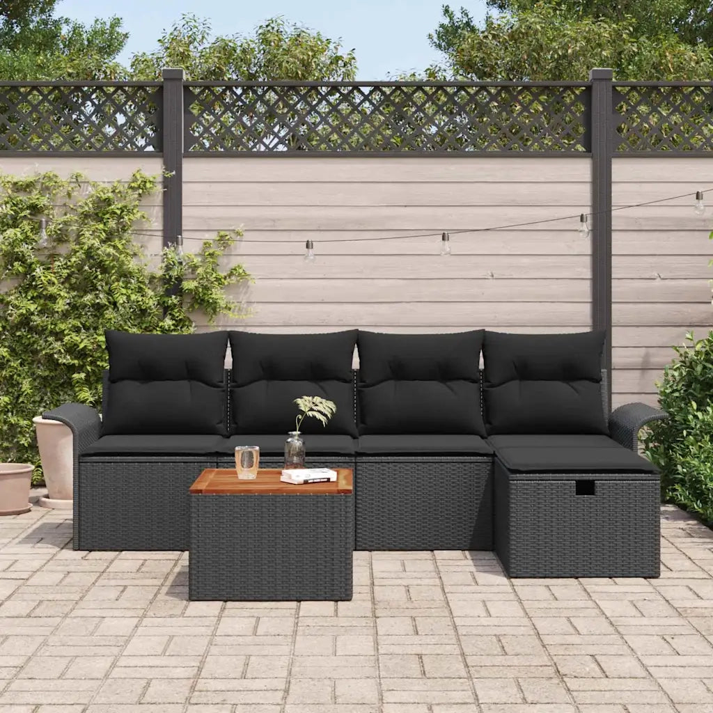 Set Divano da Giardino con cuscino 6 pcs Nero Poly Rattan 3360782