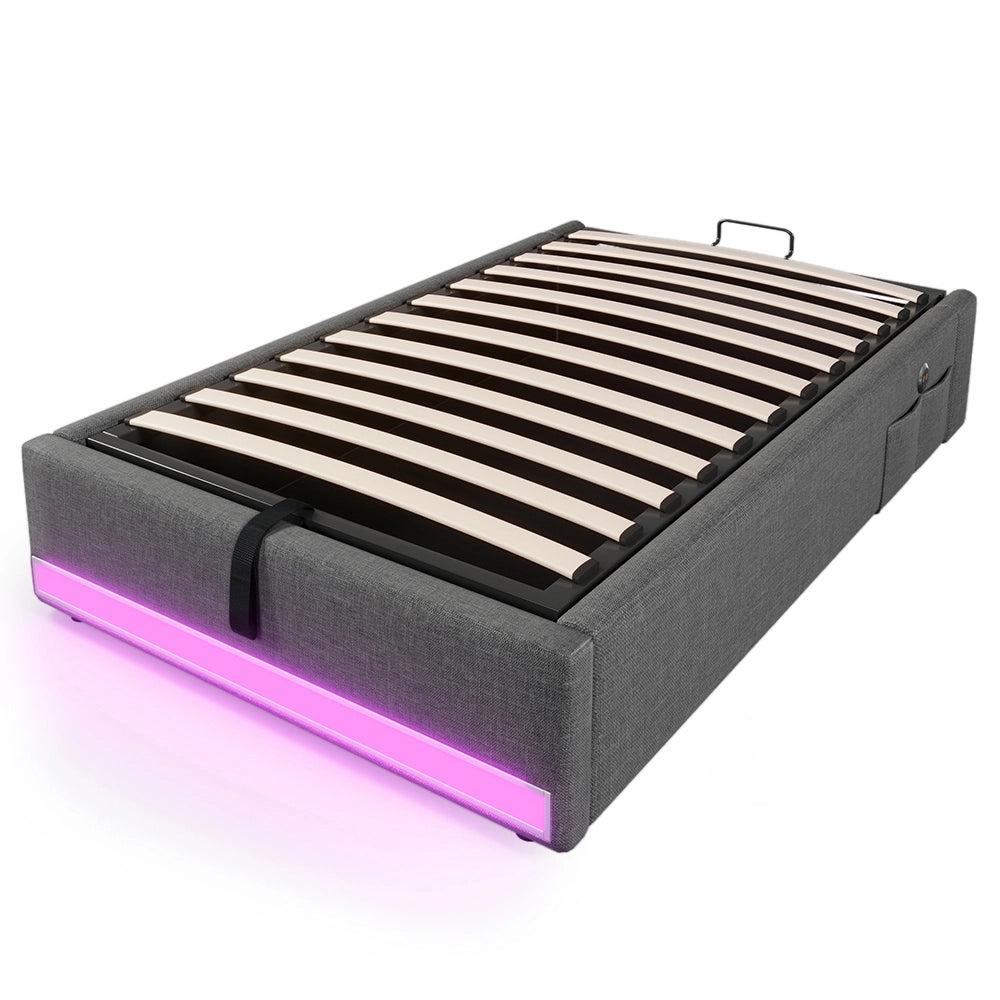 Letto contenitore - Xylo - 90x200 cm LED grigio