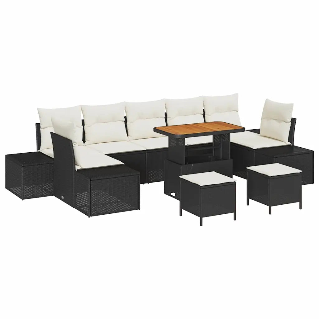 Set Divano da Giardino con cuscino 10 pcs Nero polyrattan 3362770