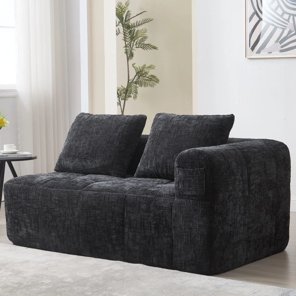 Sofa comodo per 2 persone - Zephmum- Cuscino, tasche laterali, nero