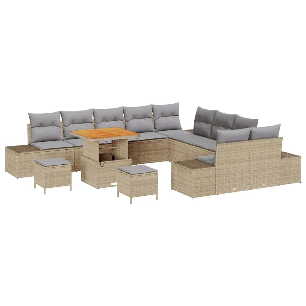 Set Divano da Giardino con cuscino 13 pcs Beige Poly Rattan