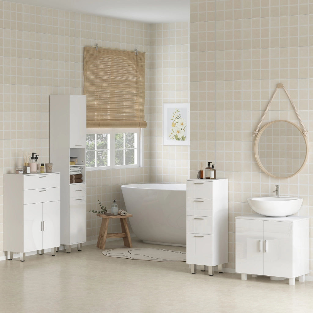 Mobile da bagno con cassetti e ripiani ¨C Minimal ¨C Bianco 60x30x93 cm