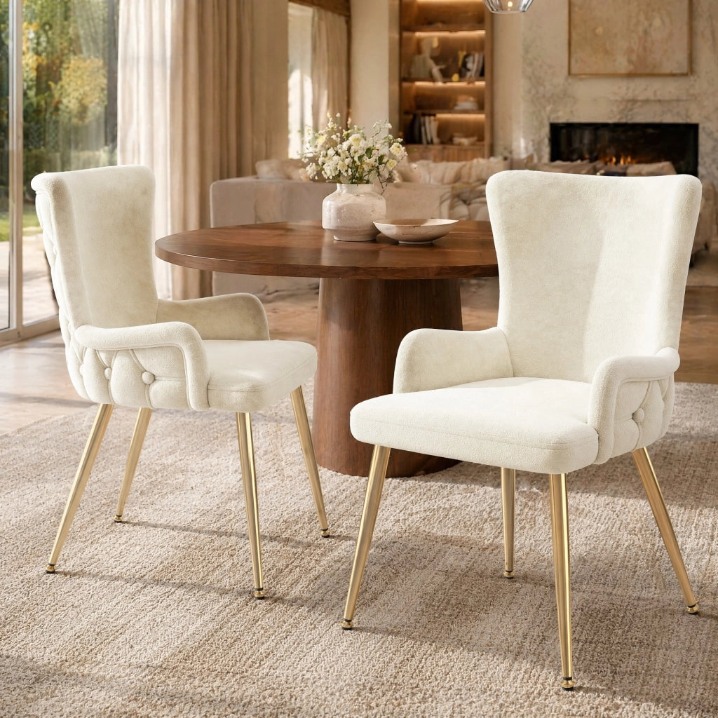 SEDIA in velluto beige e oro, 62,23x58,42x55,88 cm, Set da 2 pezzi