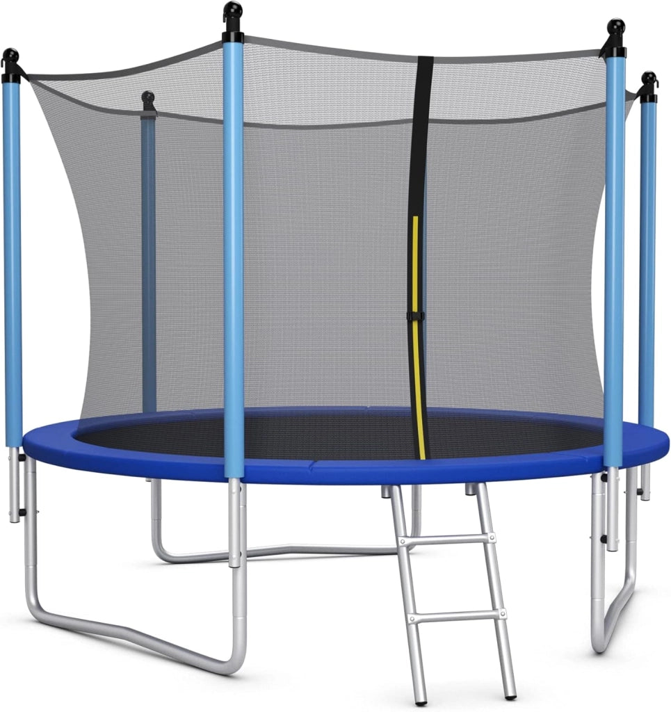 Tappeto Elastico per Bambini 244/305/366/427cm Certificato GS, Trampolino Elastico da Interno ed Esterno con Rete, Tubi Galvanizzati Antiruggine e Scala