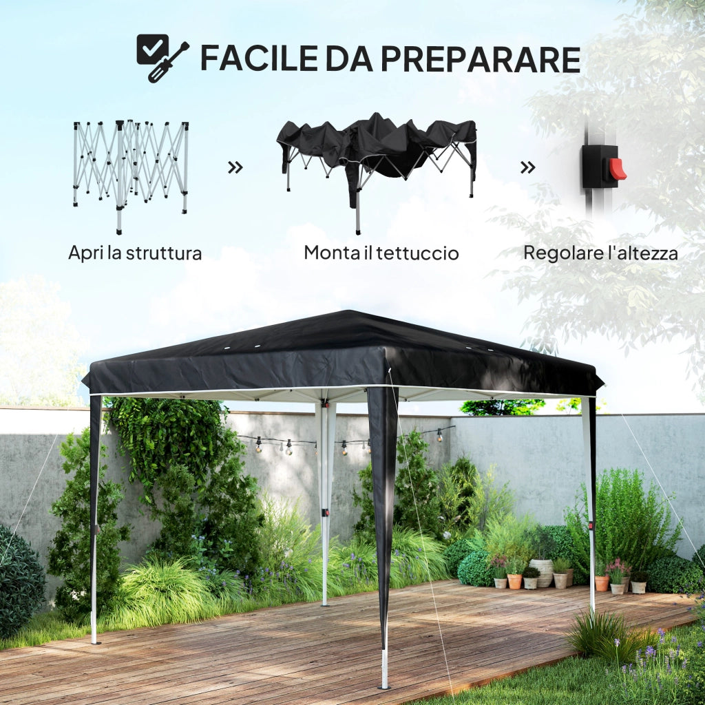 Gazebo da Giardino 3x3m ¨C Xylo ¨C Metallo e Tessuto Oxford Nero, Altezza Regolabile